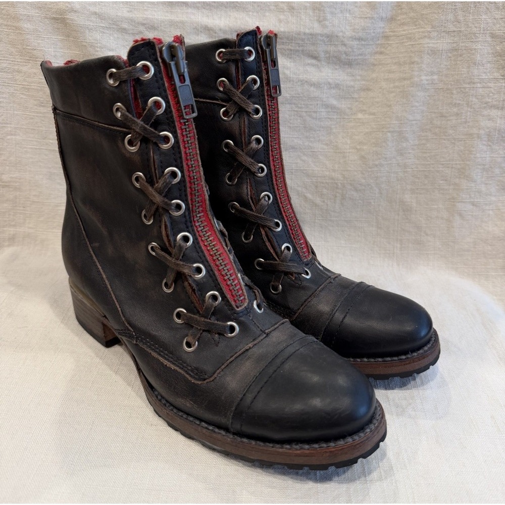 Freebird By Steven Liverpool Zipper Distressed Leather Combat Boots Womens Sz 9